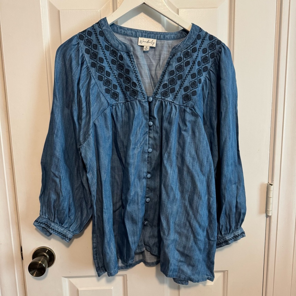 Wonderful | Blue Embroidered Women's Top